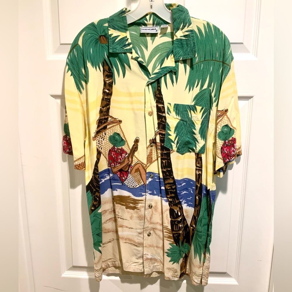 Tropical Hawaiian Shirt with Beach Boy Strumming Ukulele